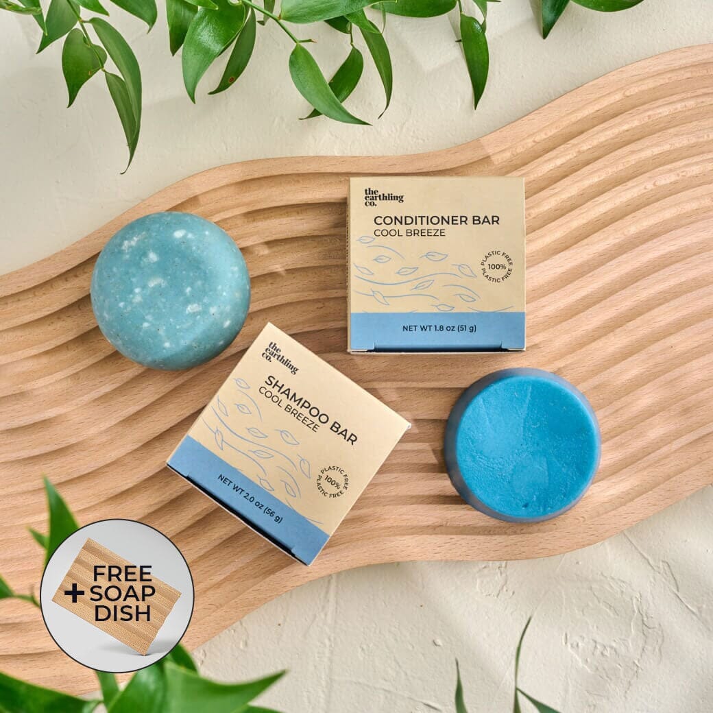 50% Off Shampoo & Conditioner for Hair Strength and Moisture + Free 4" Wooden Soap Dish Cool Breeze