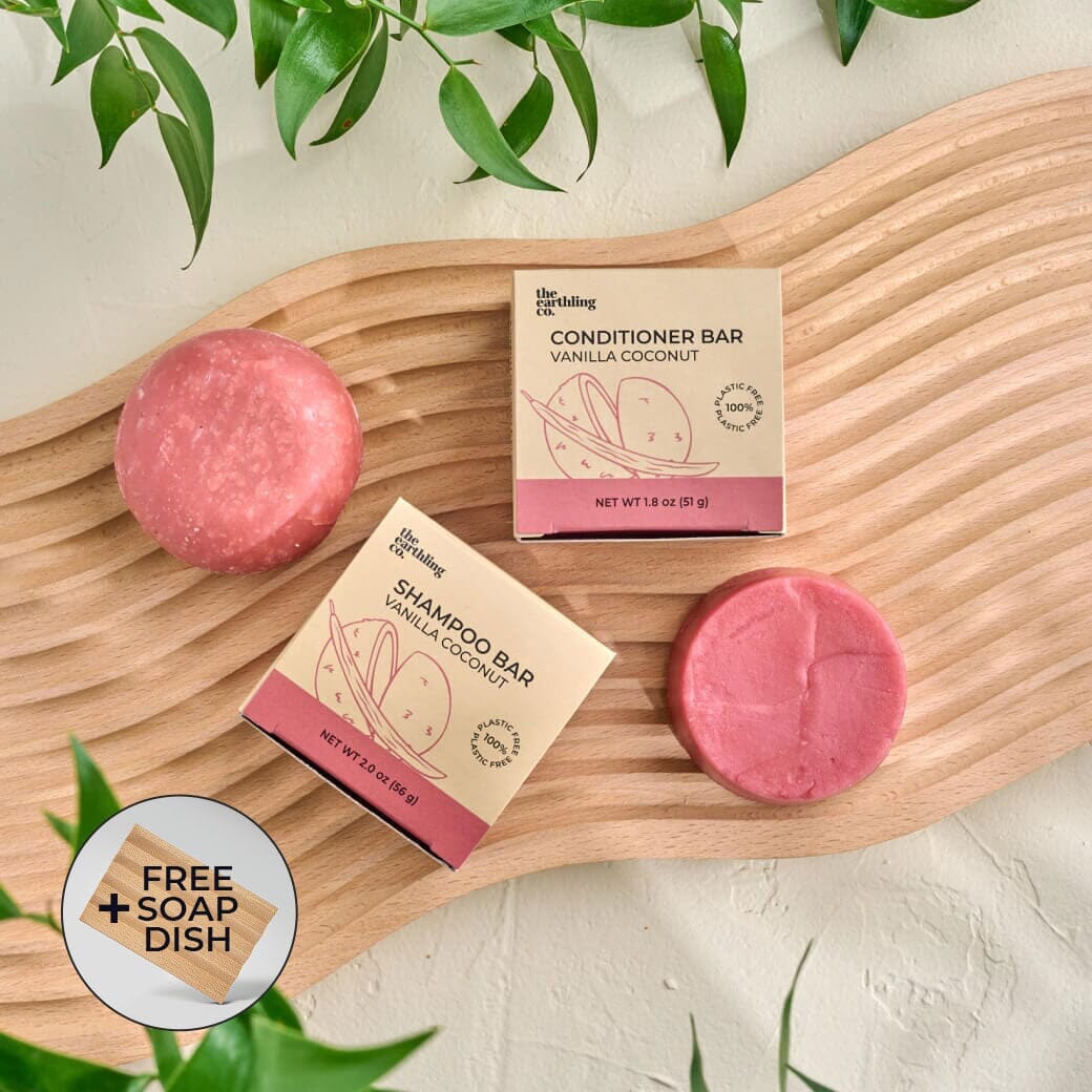 50% Off Shampoo & Conditioner for Hair Strength and Moisture + Free 4" Wooden Soap Dish Vanilla Coconut