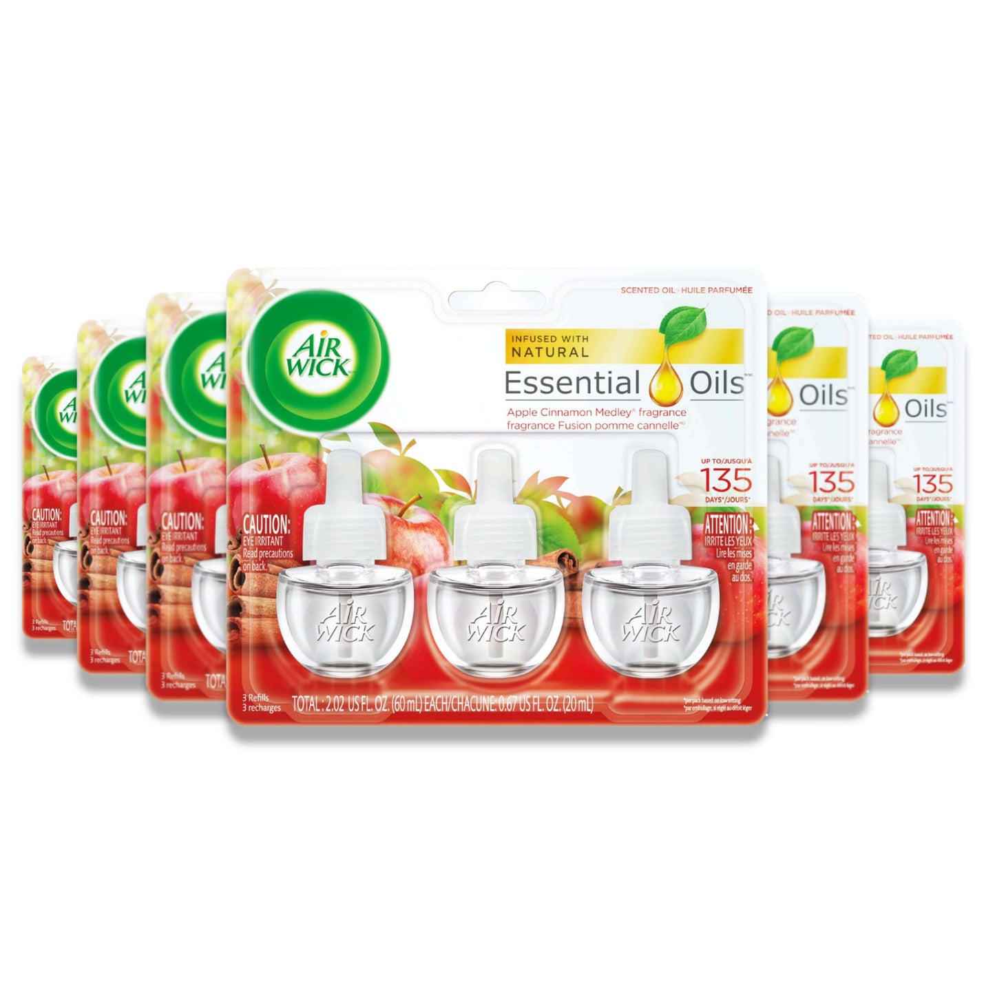 Air Wick Plug in Refill, Scented Oil, Apple Cinnamon Medley Scent - 0.67 Oz - 3 ct - 6 Pack