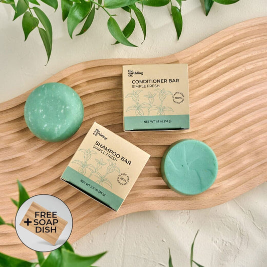 50% Off Shampoo & Conditioner for Hair Strength and Moisture + Free 4" Wooden Soap Dish Simple Fresh