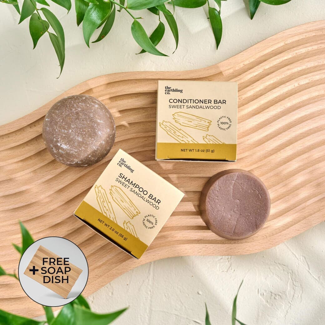 50% Off Shampoo & Conditioner for Hair Strength and Moisture + Free 4" Wooden Soap Dish Sweet Sandalwood