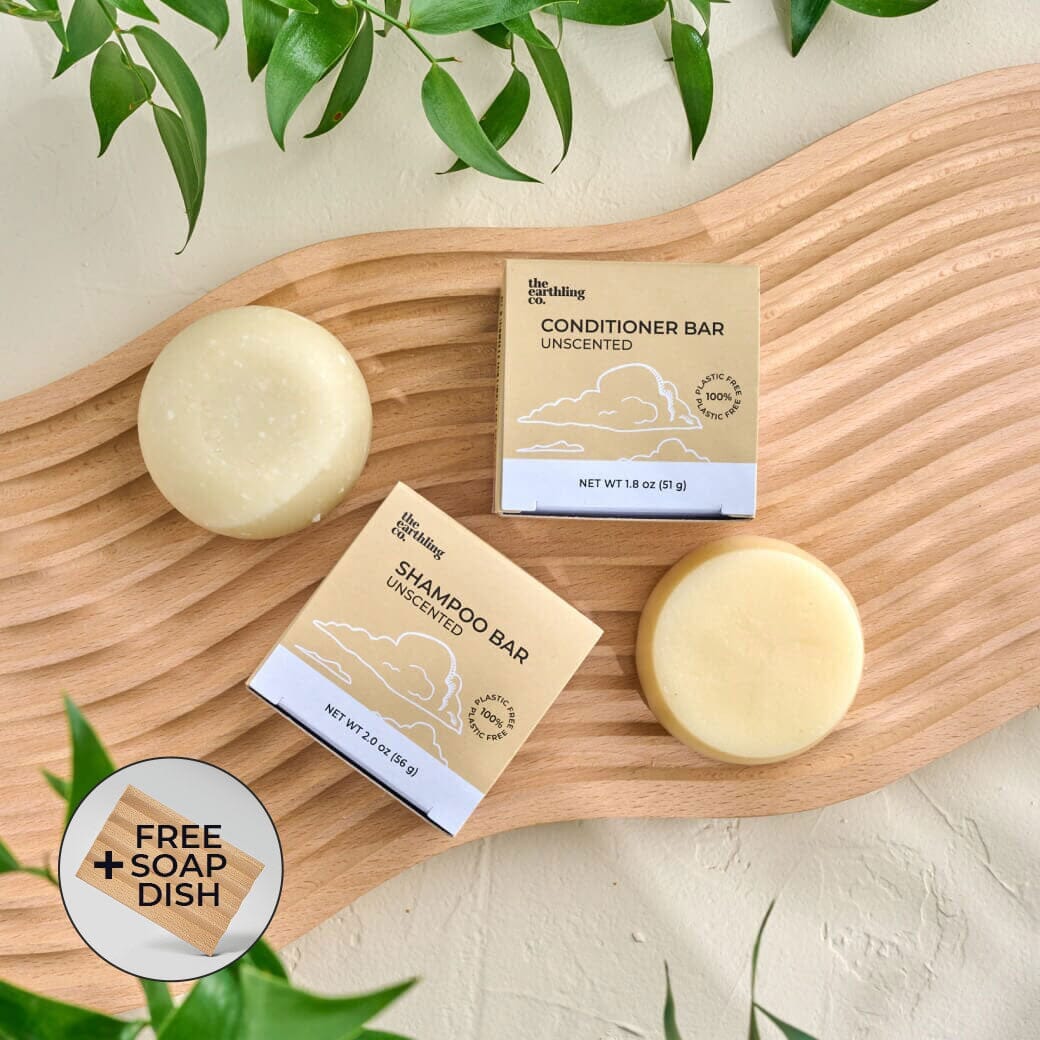 50% Off Shampoo & Conditioner for Hair Strength and Moisture + Free 4" Wooden Soap Dish Unscented