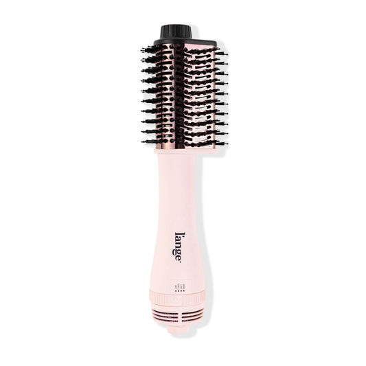 Blush tear-drop brush dryer with black bristle & rose-gold titanium, cool tip and black  LĄŻange Logo