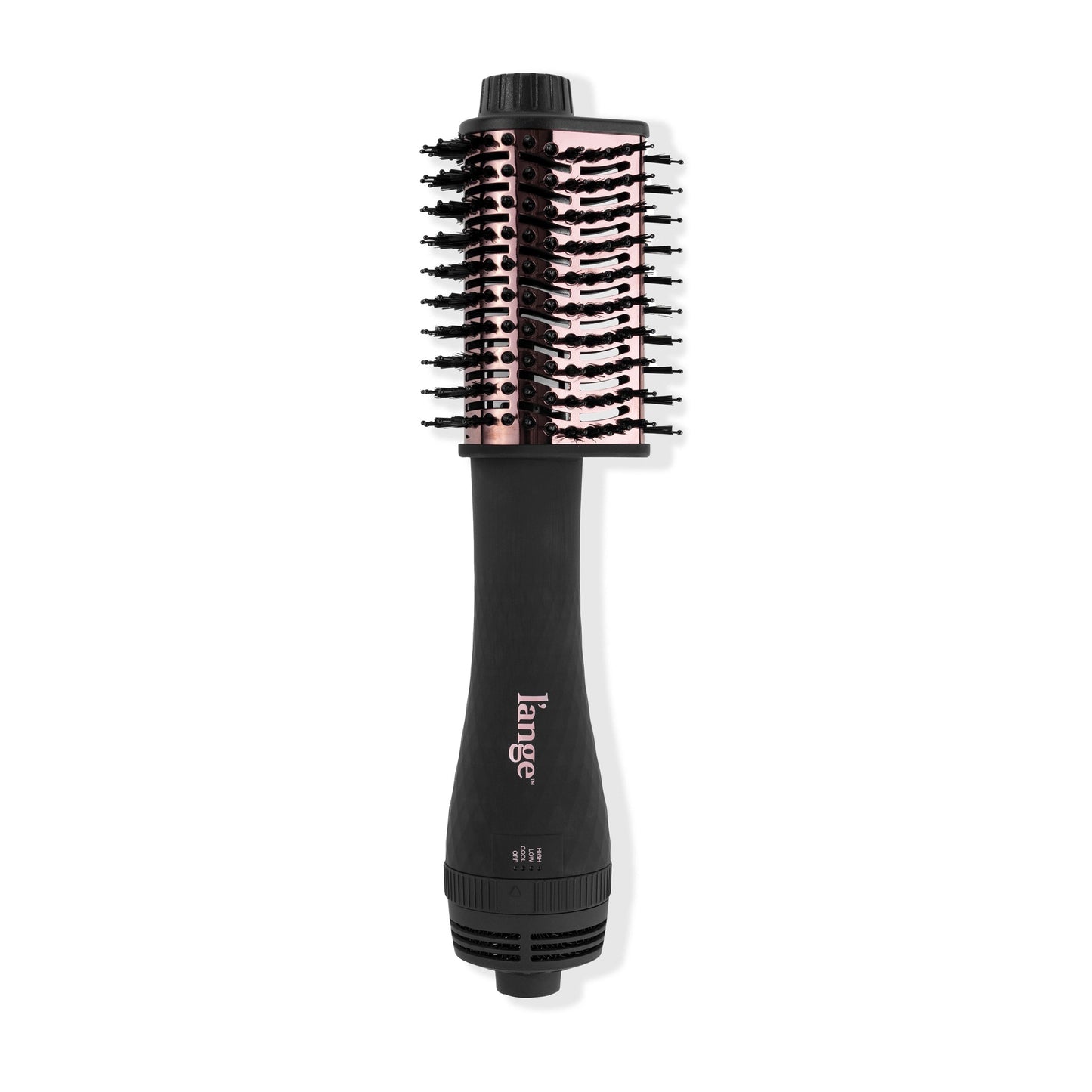 Black tear-drop brush dryer with black bristle & rose-gold titanium, cool tip and black LĄŻange Logo