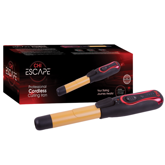 Chi Escape Professional Cordless Curling Iron, includes car charger, wall charger, and storage bag