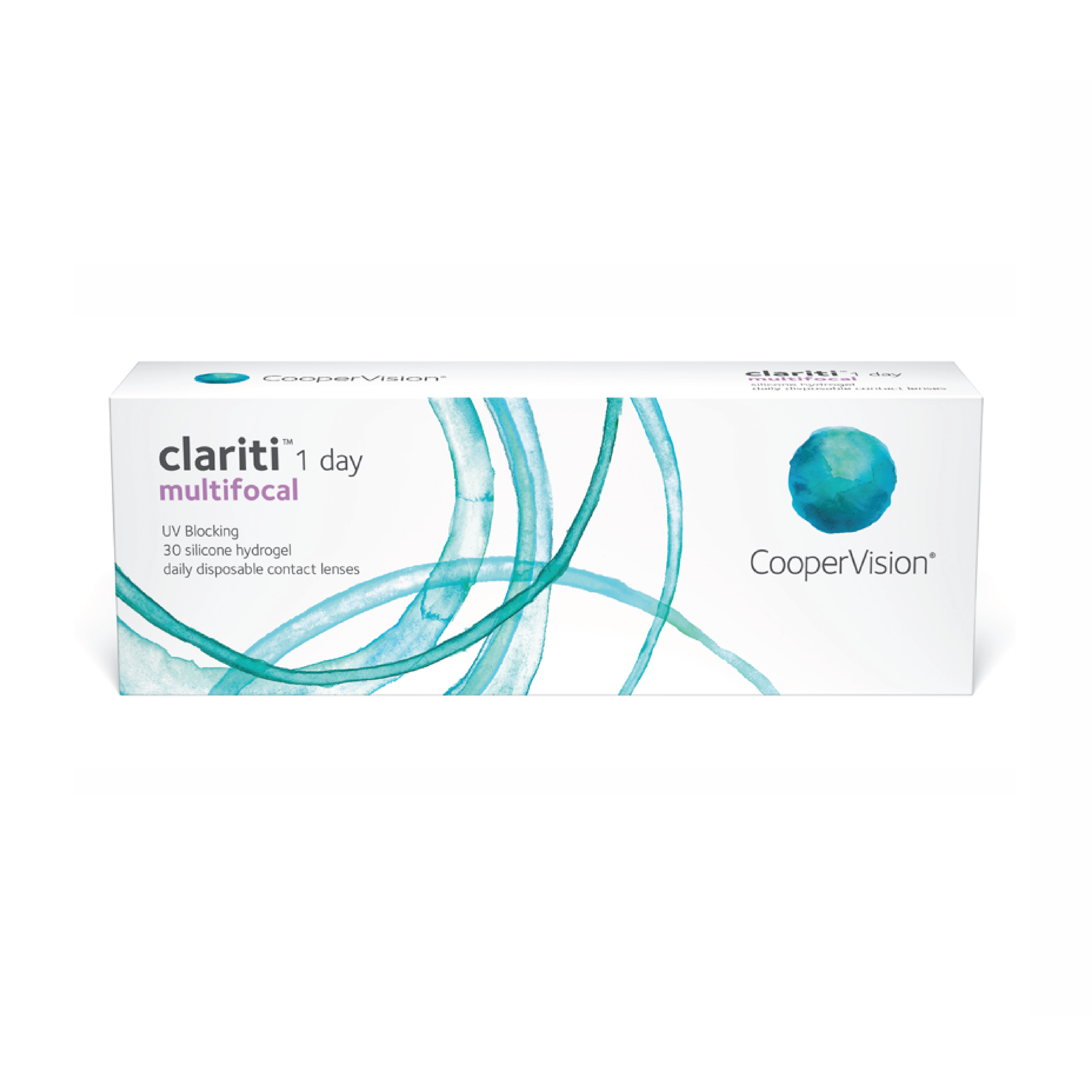 Clariti 1-Day Multifocal presbyopia contact lens - v sense optics coopervision daily disposable silicone hydrogel UV blocking comfort breathability wetting ability wear on eye cornea clear sharp vision sphere prescription 30 pack far distance intermediate computer up close reading progression