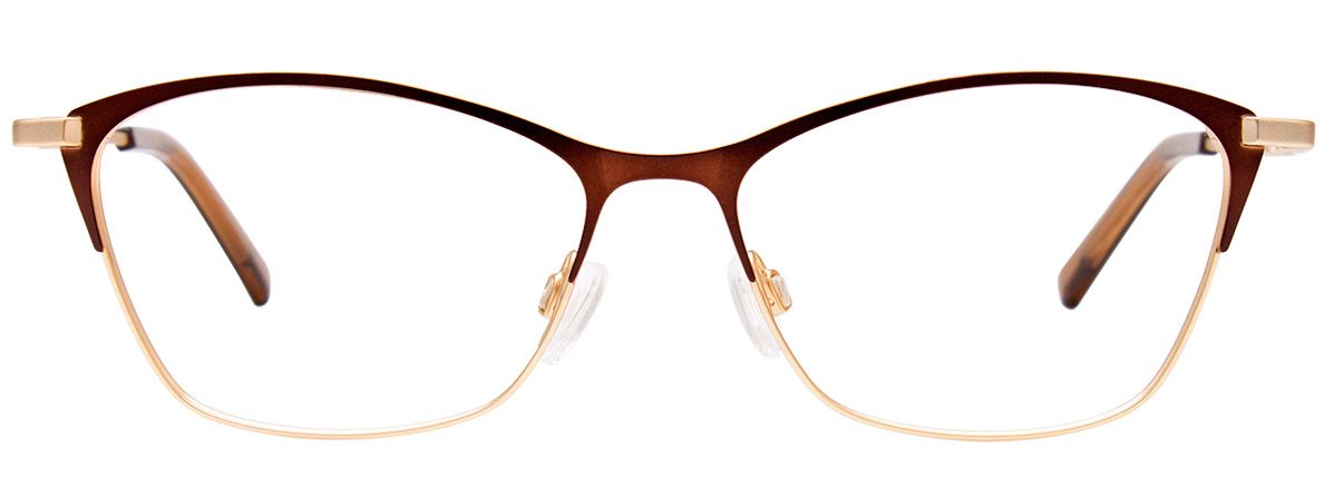 easyclip ec541 by aspex eyewear turboflex 360 degree hinge cat eye shape for ladies female women alluring attractive in matte gold and brown front view