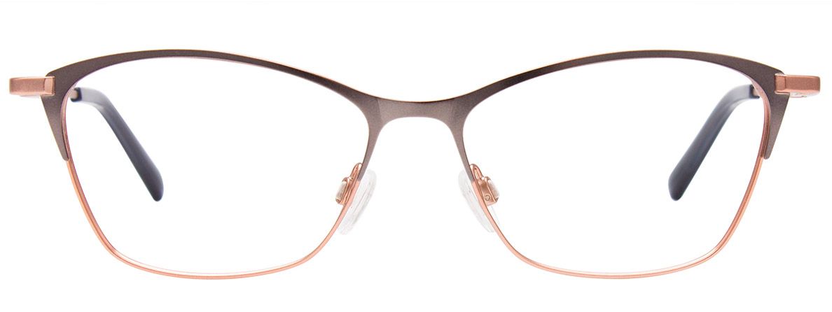 easyclip ec541 by aspex eyewear turboflex 360 degree hinge cat eye shape for ladies female women alluring attractive in matte rose gold and dark brown front view