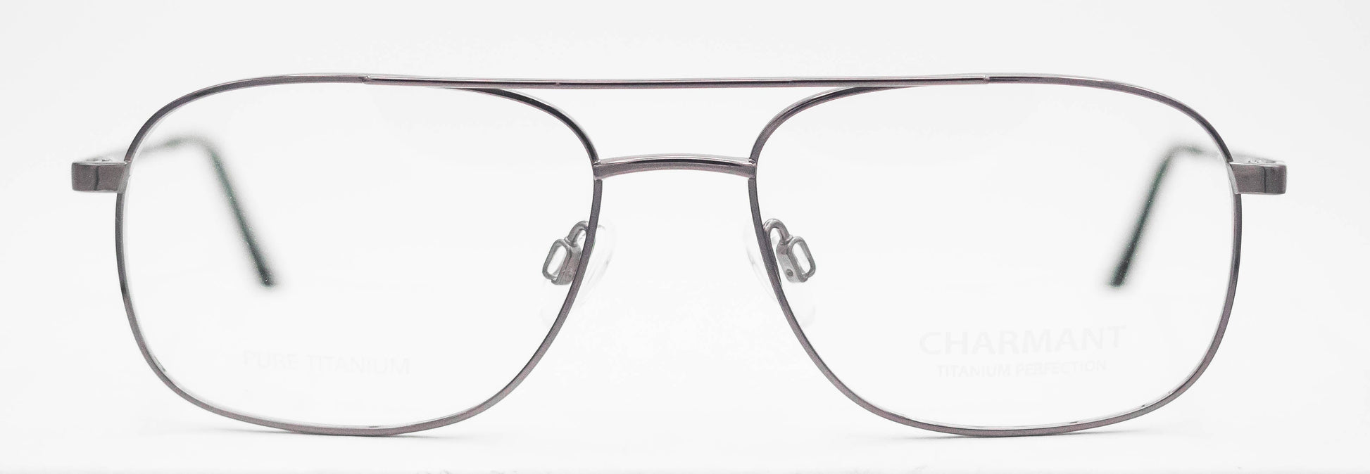 charmant 8143 optical prescription eyewear glasses thin metal titanium made in japan aviator shiny silver gunmetal men male unisex double bar classic vintage modern lightweight front view