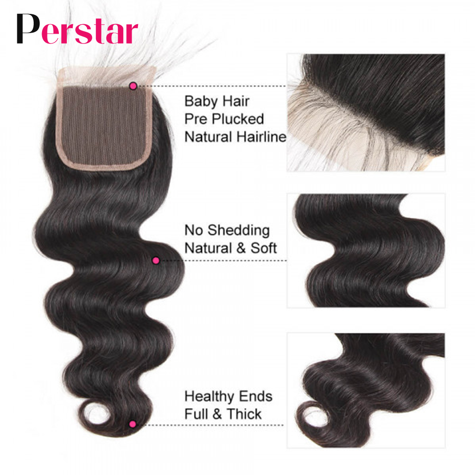 Perstar Human Hair Bundles With Closure Brazilian Body Wave Bundles