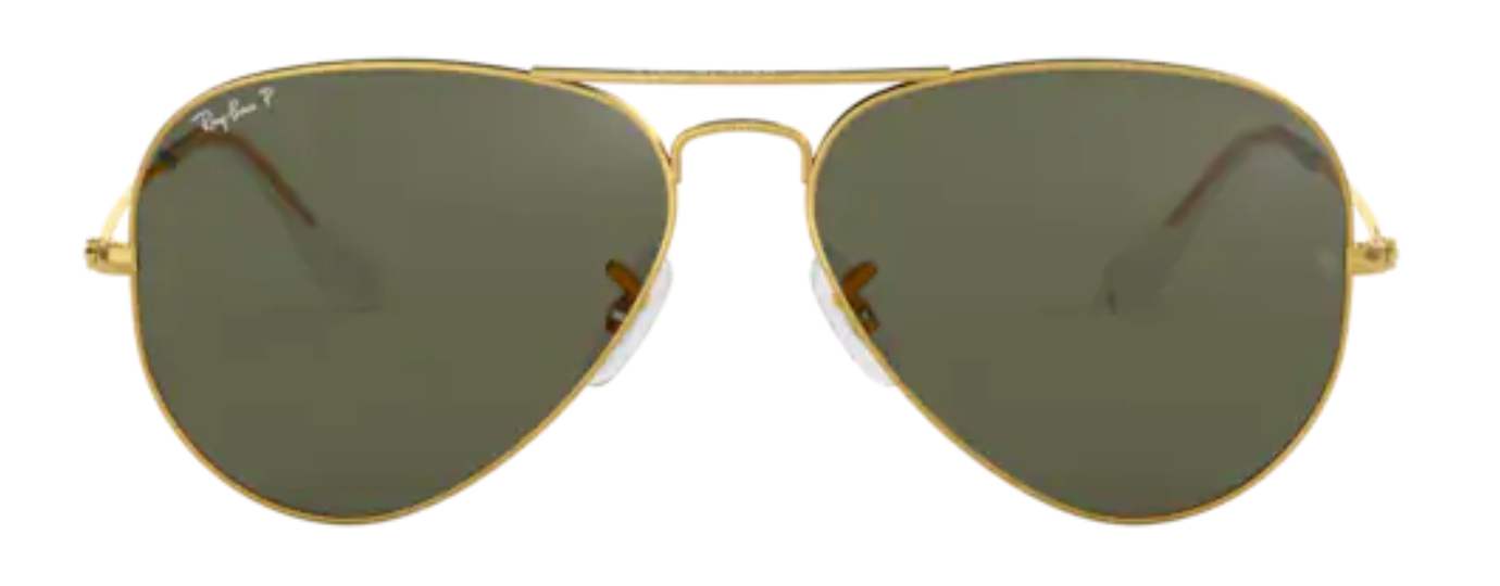 Ray Ban aviator 3025 classic trendy popular shiny gold polarized green g15 male female boys girls sunglasses front view