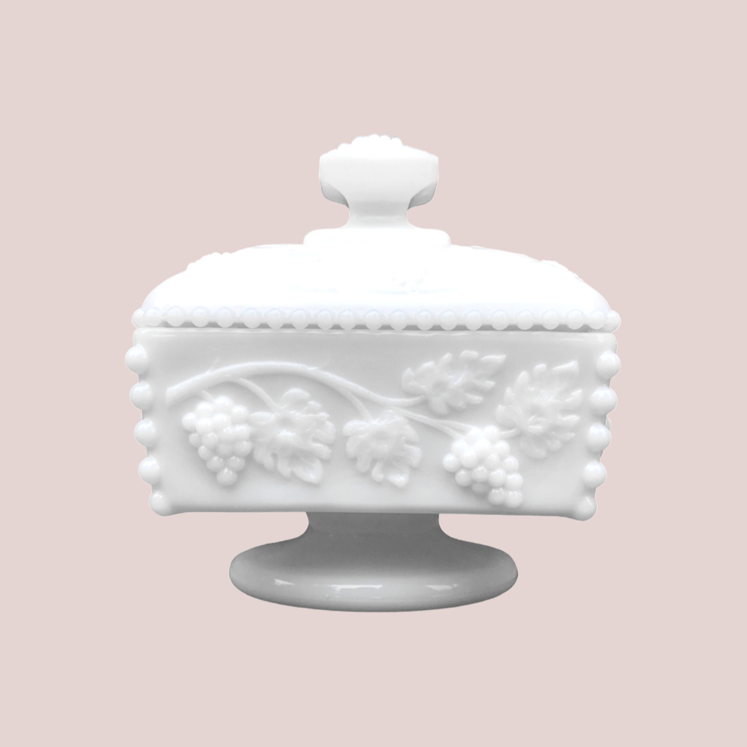Westmoreland Square Covered Milk Glass Vanity Dish