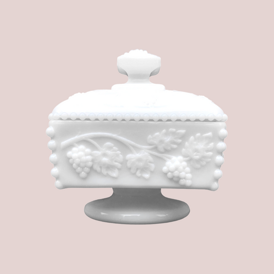 Westmoreland Square Covered Milk Glass Vanity Dish