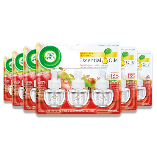 Air Wick Plug in Refill, Scented Oil, Apple Cinnamon Medley Scent - 0.67 Oz - 3 ct - 6 Pack