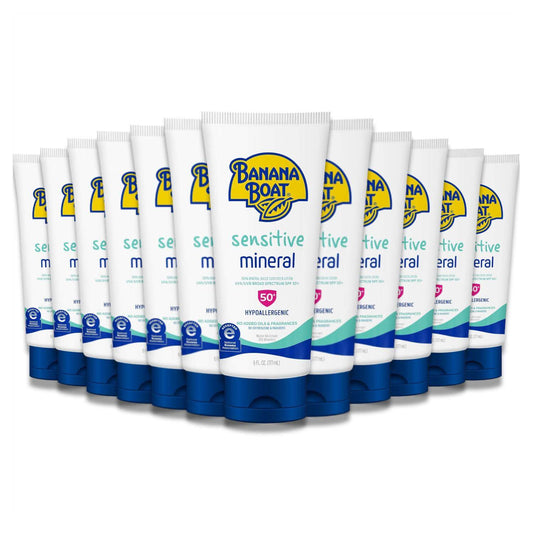 Banana Boat - Sensitive 100% Mineral Sunscreen Lotion SPF 50 - 6 Oz - 12 Pack