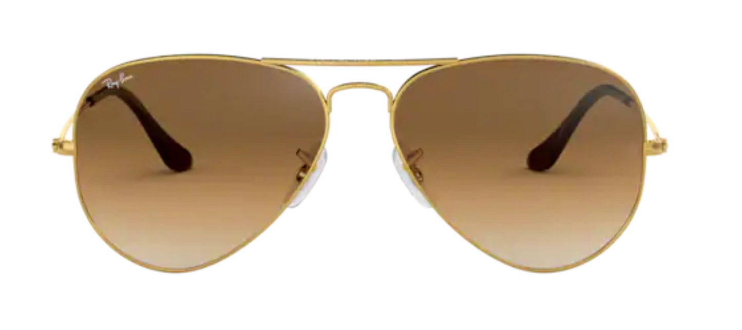 Ray Ban aviator 3025 classic popular trendy male female boys girls sunglasses vintage pilot shiny gold gradient brown lenses uv400 protection