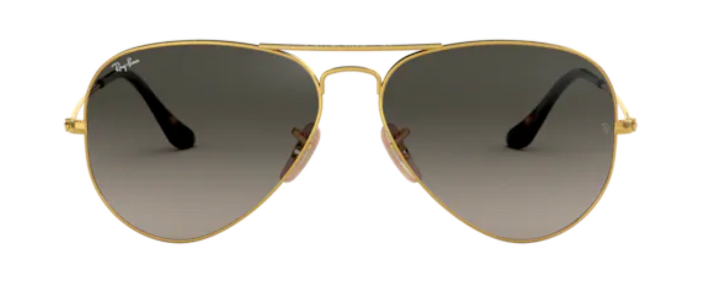 Ray Ban aviator 3025 classic popular trendy male female boys girls sunglasses vintage pilot shiny gold gradient grey lenses uv400 protection